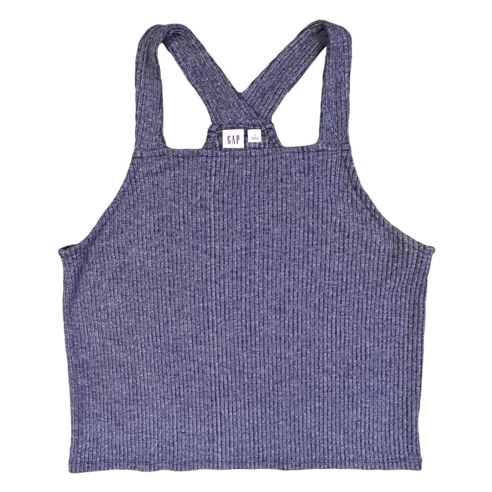 Vintage GAP Ribbed Knit Tank Top • Y2K Crossback Sweater Tank • blue Large